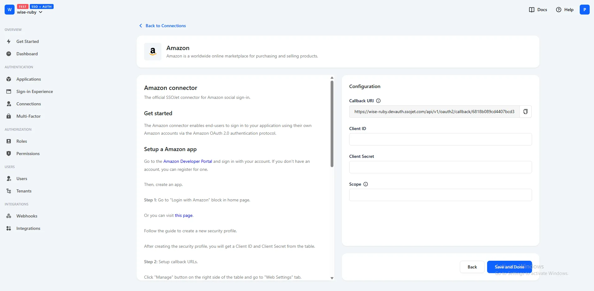 Amazon Configuration Page